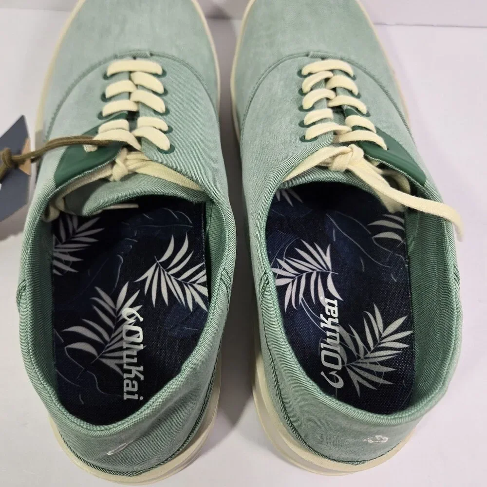 OluKai Tradewind Bamboo Mint Off White Canvas Lace Up Sneakers Shoes Mens 11